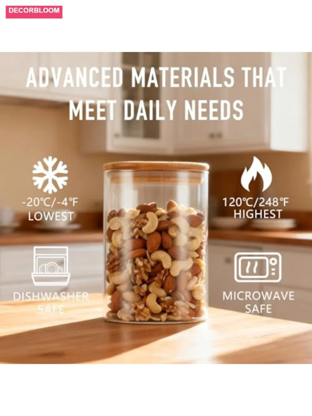 6-Pack 32oz Airtight Glass Storage Containers with Bamboo Lids, Round Canisters